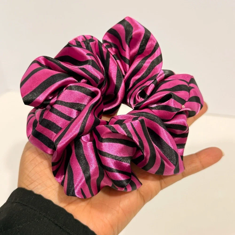 New Hair Scrunchie Purple And Black  Zebra Silk XL